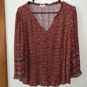 Mason & Belle Size XL Tierra Smocked Sleeve Woven Top Burnt Orange